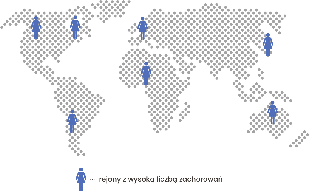 Obszary o wysokiej zachorowalności na raka jajnika na świecie